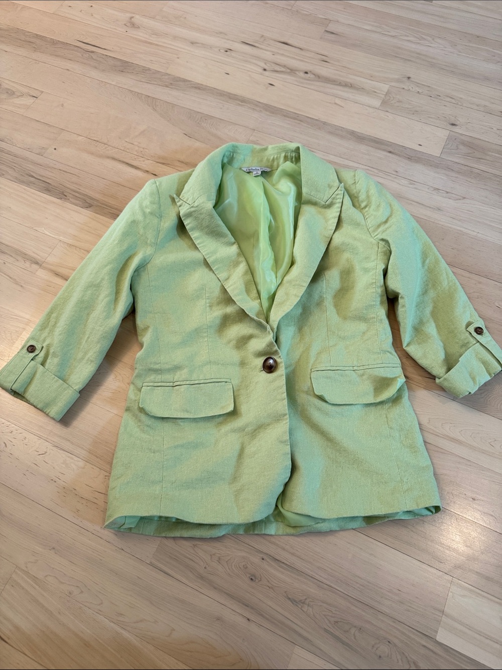 Lime Green Linen Blend Cuff Sleeve Blazer-S-Read